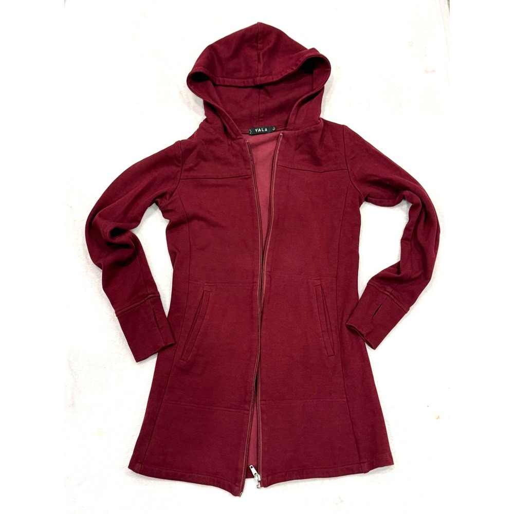YALA Burgundy Organic Cotton Bamboo Longline Zip Up Hoodie Sweatshirt Small
